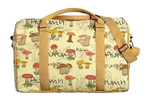 Suitcase with padded lining-Mushroom Printed Oversized 100% Cotton Canvas Duffle Luggage Travel Bag Was_42