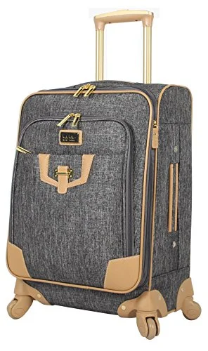 Suitcase with padded lining-Nicole Miller Paige Collection 20" Expandable Carry On Luggage Spinner (Silver)