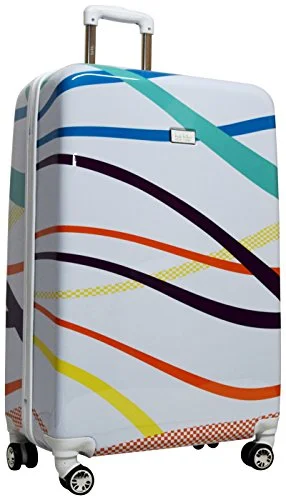 Suitcase with organizer pockets-Nicole Miller Rainbow 28" Hard-Sided Luggage Spinner (White)