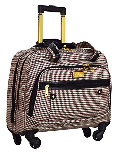 Suitcase with sleek designs-Nicole Miller Taylor Carry On Spinner Briefcase (Black/Burgundy Plaid)