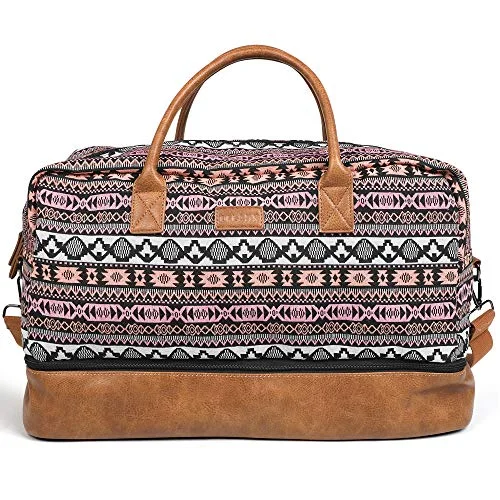 Duffle Bags for campaigns-Oflamn Weekender Bag for Women Carry-On Luggage Bohemian style Duffle Bag Overnight Bags 3-4 Day' Travel Bags with Separated Shoes Compartment