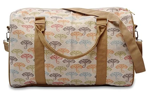 Suitcase for travel gear-Pattern With Doodle Elephants Printed Canvas Duffle Luggage Travel Bag Was_42