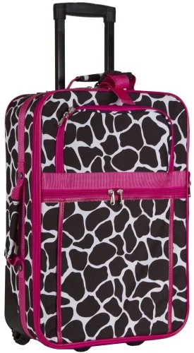 Suitcase for frequent travelers-Pink Giraffe Print 20-Inch Expandable Carry On Rolling Luggage