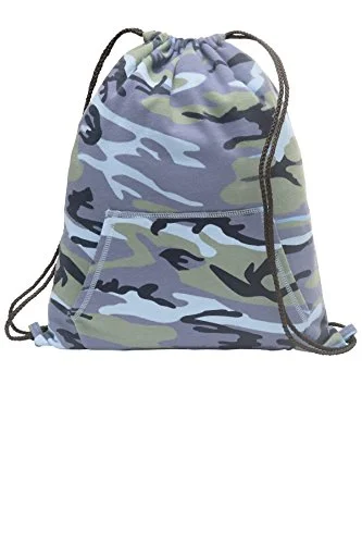 Suitcase with durable handles-Port & Company Sweatshirt Cinch Pack, Woodland Blue Camo, One Size