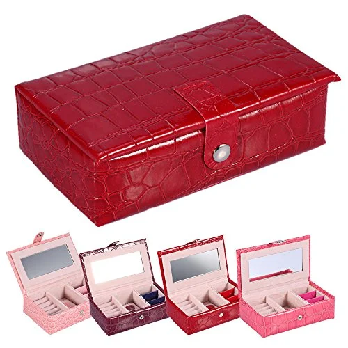 Suitcase with extra padding-Portable Travel Jewelry Box Case Organizer Holder With Mirror Used To Storage Ring Earring Necklace