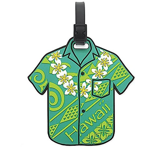 Suitcase with stylish straps-Pvc Id Luggage Tag Aloha Shirt Green