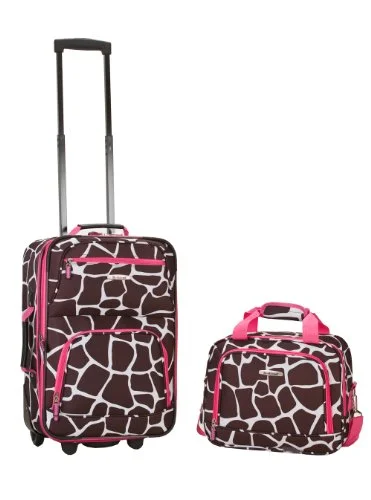 Suitcase for beach vacations-Rockland Luggage 2 Piece Set, Pink Giraffe, Medium