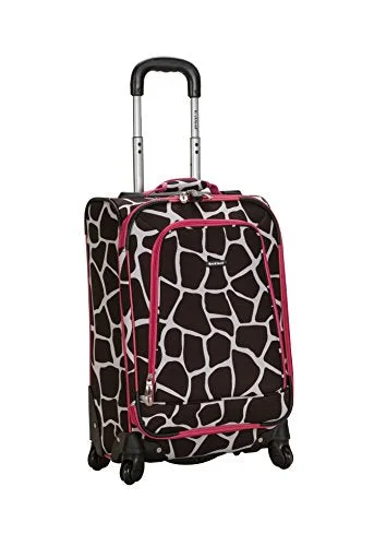 Suitcase with sturdy zippers-Rockland Luggage 20 Inch Spinner Carry On, Pink Giraffe, One Size