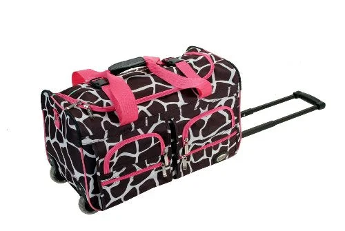 Duffle Bags for bus trips-Rockland Luggage Rolling 22 Inch Duffle Bag, Pink Giraffe, One Size