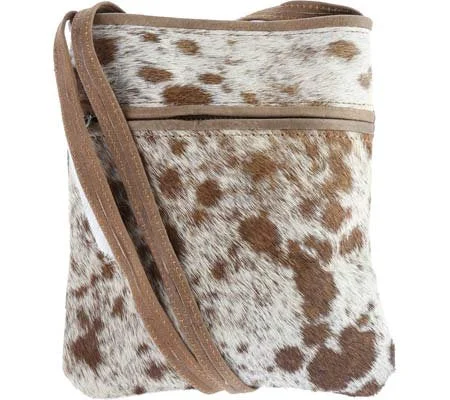 Suitcase with durable handles-Sharo Leather Bags Little Animal Print Cross Body Bag (Brown And White)