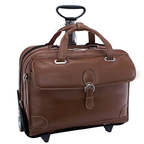 Suitcase for outdoor adventures-Siamod Carugetto Wheeled 17" Laptop Bag - Cognac