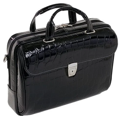 Suitcase with sturdy wheels-Siamod Ignoto 35515 Black Leather Large Ladies’ Laptop Brief