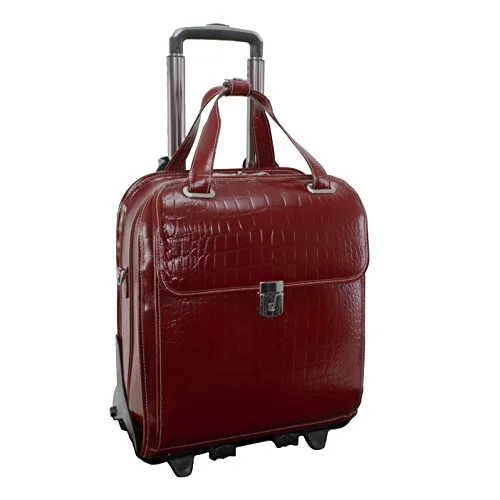 Suitcase for long-term travel-Siamod Novembre 35326 Red Leather Ladies’ Detachable-Wheeled Laptop Case