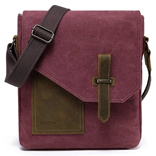 Crossbody for meal prep-Small Messenger Bag for Women,VASCHY Vintage Canvas Leather Lightweight Crossbody Bag Burgundy