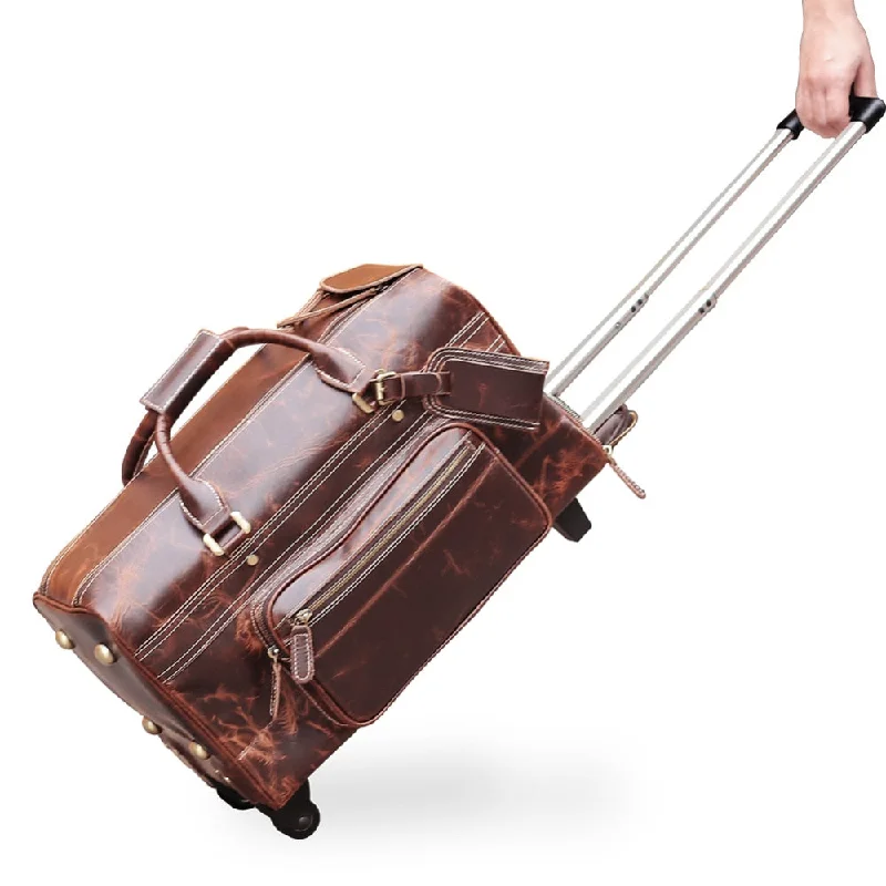 Duffle Bags tactical-Tiding Vintage Leather Duffle Bag Travel Bags Designer Weekend Bag Carry On Luggage Rolling Trolley