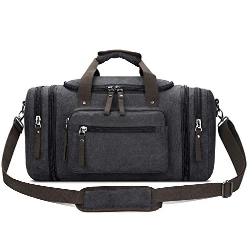 Duffle Bags for green-Toupons 20.8'' Large Canvas Travel Tote Luggage Men's Weekender Duffle Bag (Black)