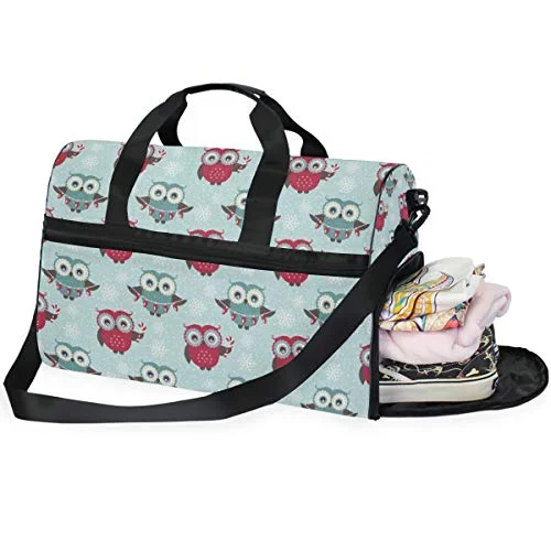 Travel Tote Luggage Weekender Duffle Bag, Christmas Cute Owl Large Canvas shoulder bag with Shoe