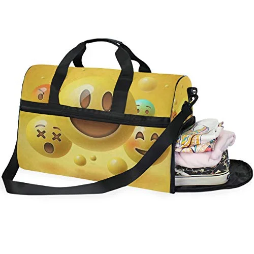 Travel Tote Luggage Weekender Duffle Bag, Cute Egg Smiley Face Illustration Large Canvas shoulder