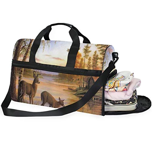 Duffle Bags for holidays-Travel Tote Luggage Weekender Duffle Bag, Deer Wallpaper Large Canvas shoulder bag with Shoe