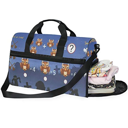 Travel Tote Luggage Weekender Duffle Bag, Game Count The Owl In Halloween Large Canvas shoulder bag