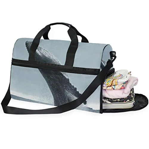 Travel Tote Luggage Weekender Duffle Bag, Humpback Whale Large Canvas shoulder bag with Shoe