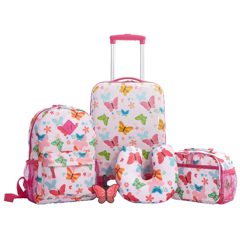 Suitcase for frequent travelers-Travelers Club Butterfly 5 Piece Luggage Set