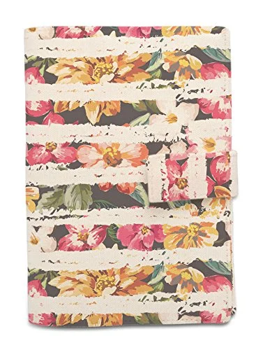 Suitcase with sturdy wheels-Tropical Flowers Stripes Beige Printed Canvas Passport Holder Cover Case Was_11