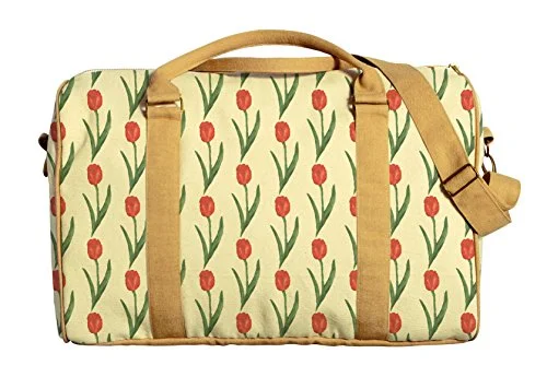 Suitcase for summer vacations-Tulip Pattern Printed Canvas Duffle Luggage Travel Bag Was_42