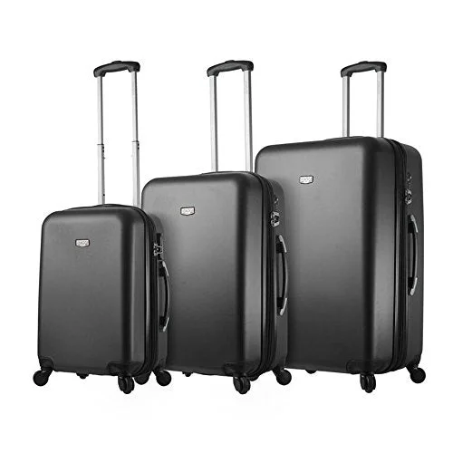 Suitcase with stylish straps-Viaggi Arezzo 3Pc Blk, Black