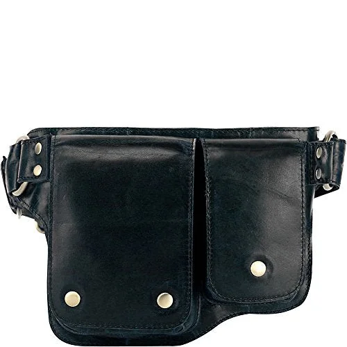 Suitcase for winter vacations-Vicenzo Leather Adonis 2 Leather Waist Pack Hip Purse (Black)