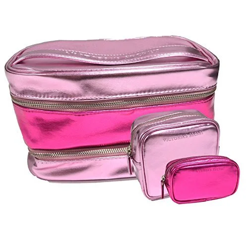 Suitcase for road trips-Victoria'S Secret 3-Piece Pink Cosmetic Travel Bag