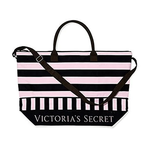 Suitcase for outdoor gear-Victoria'S Secret Expandable Pink Black Weekender Duffle Travel Bag Carry-On