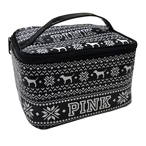 Suitcase with foldable design-Victorias Secret Pink Black & White Train Make-Up Travel Case Bag