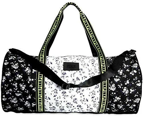 Victoria's Secret PINK Travel Duffle Bag Black White Neon Floral