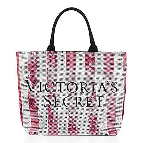 Suitcase with sleek designs-Victoria'S Secret Weekender Duffle Travel Bag (Pink Bling Sequin Stripes)