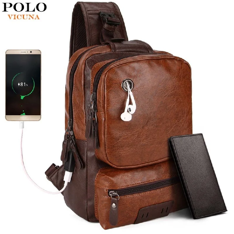 Crossbody with green materials-Vicuna Polo Anti-Theft External Usb Charge Messenger Bag Patchwork Men Crossbody Bag Large Capacity