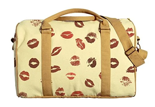 Duffle Bags for obstacle courses-Vietsbay Women Lips Pattern Printed Canvas Travel Duffle Bag Was_42