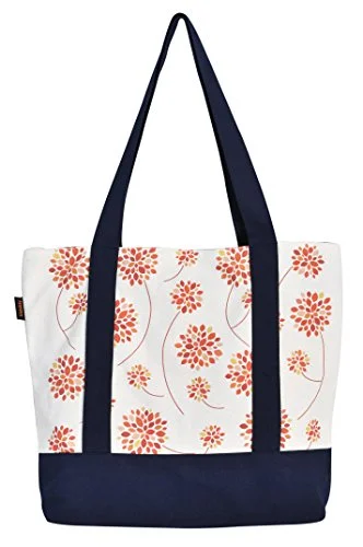 Suitcase with bright designs-Vietsbay'S Women Floral Designprint Heavyweight White Canvas Handbags