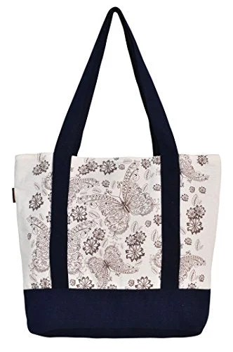 Suitcase for stylish commuting-Vietsbay'S Women Floral Vintage Patternprint Heavyweight White Canvas Handbags