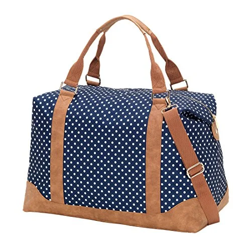 Suitcase for lightweight luggage-Viv&Lou High Fashion Print Weekender Bag (Blank, Charlie Navy Dots)