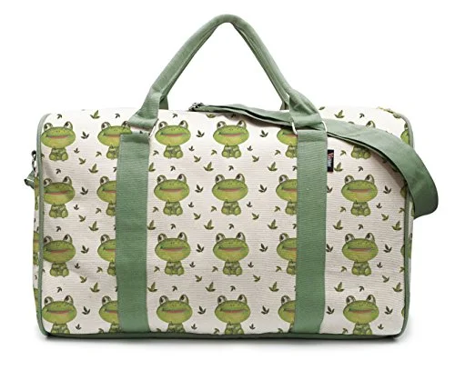 Suitcase with adjustable handles-Watercolor Little Frog & Green Leaves-2 Printed Canvas Duffle Travel Bag Was_42