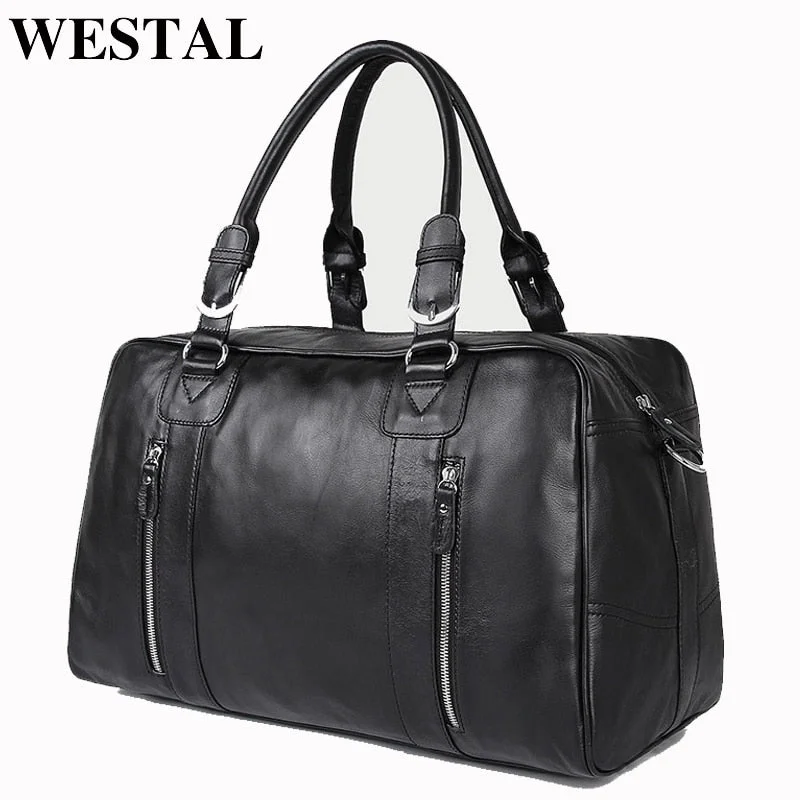 Duffle Bags with laptop sleeve-Westal Large Capacity Men Travel Bags Genuine Leather Travel Duffle Bags Casual Suitcase Big