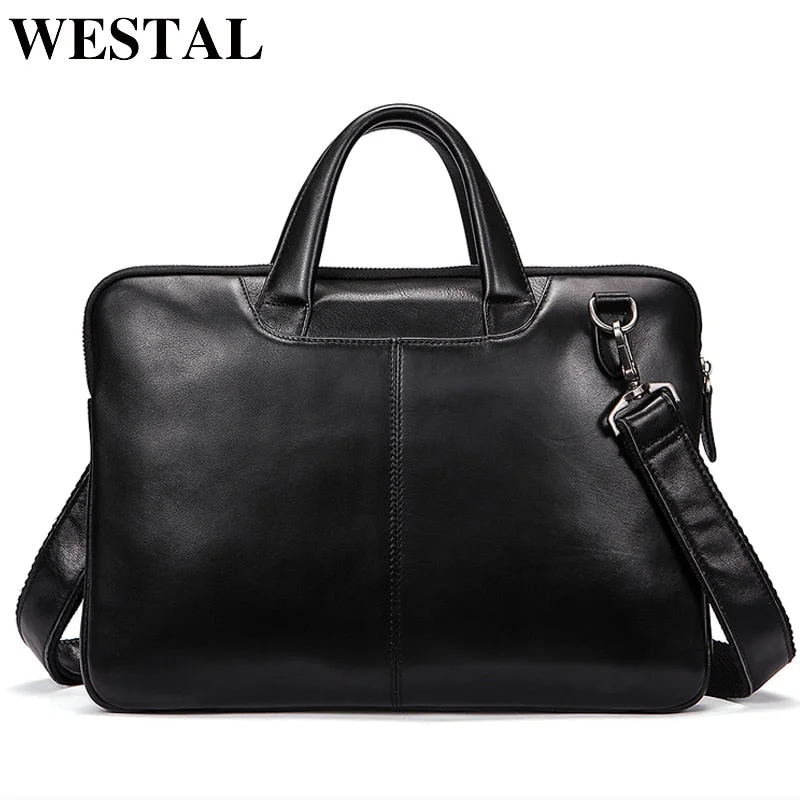 Crossbody with net pockets-Westal Men'S Bag Genuine Leather 14 Inch Laptop Briefcases Crossbody Bags For Men Totes Leather