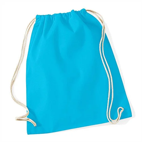 Suitcase for city breaks-Westford Mill Cotton Lightweight Draw String Gym Sac Bag - Surf Blue