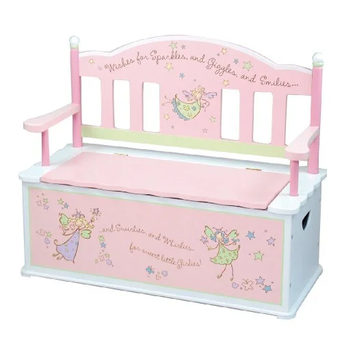 Suitcase with vintage style-Wildkin Fairy Wishes Toy Box Bench