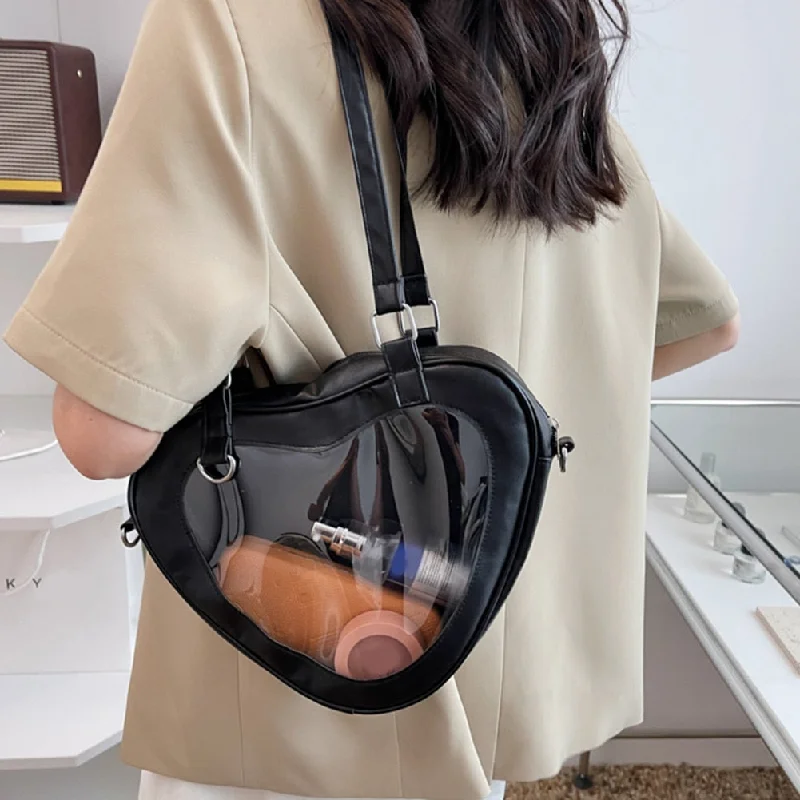 Crossbody for snacks-Women Transparent Shoulder Crossbody Bag Love Heart Shaped Clear Underarm Tote for Women Decoration Cosmetic Bag Fashion