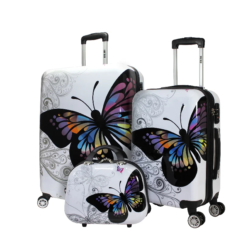 Suitcase with expandable design-World Traveler Butterfly 3-Piece Hardside Expandable Spinner Luggage Set