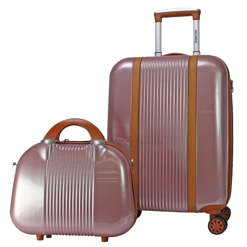 Suitcase with hidden pockets-World Traveler Classique Lightweight Spinner 2-Piece Luggage Set - Rose Gold