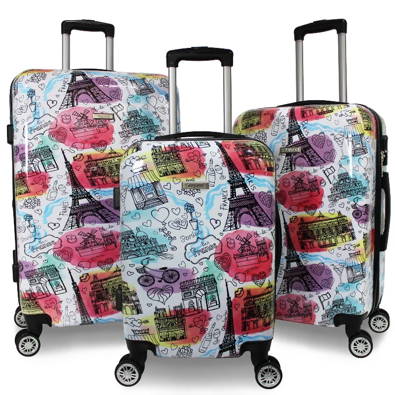 Suitcase with waterproof design-World Traveler Dejuno Parisian Landmarks 3-Piece Polycarbonate Expandable Spinner Luggage Set