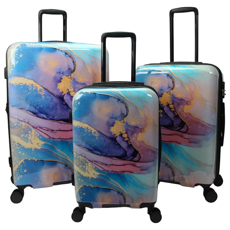 Suitcase for travel gear-World Traveler Dejuno Wave Marble 3-Piece Expandable Spinner Luggage Set